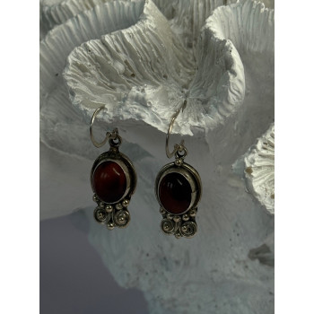 Vintage 925 Sterling Silver Tigers Eye Earrings Length 1.30 Inch