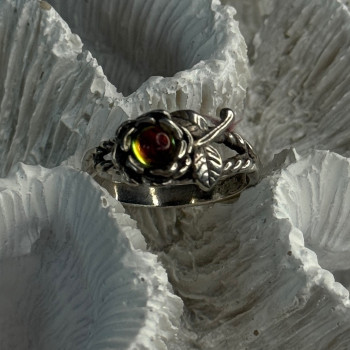 925 Sterling Silver Watermelon Tourmaline Flower Ring Size 6