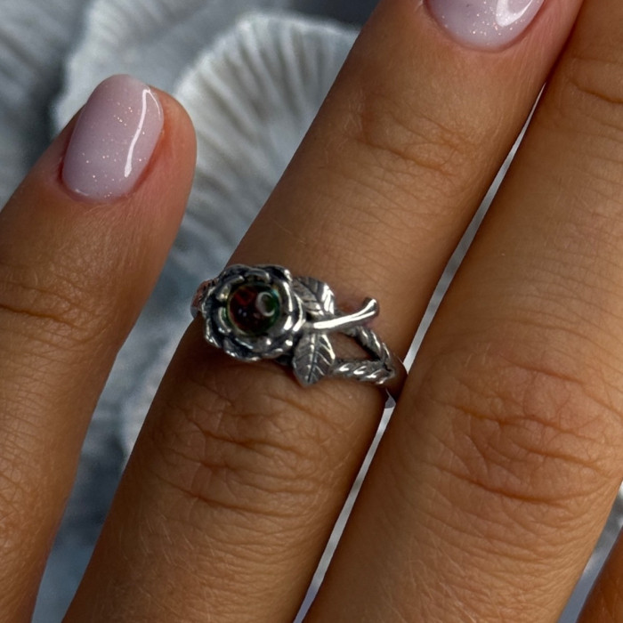 925 Sterling Silver Watermelon Tourmaline Flower Ring Size 6
