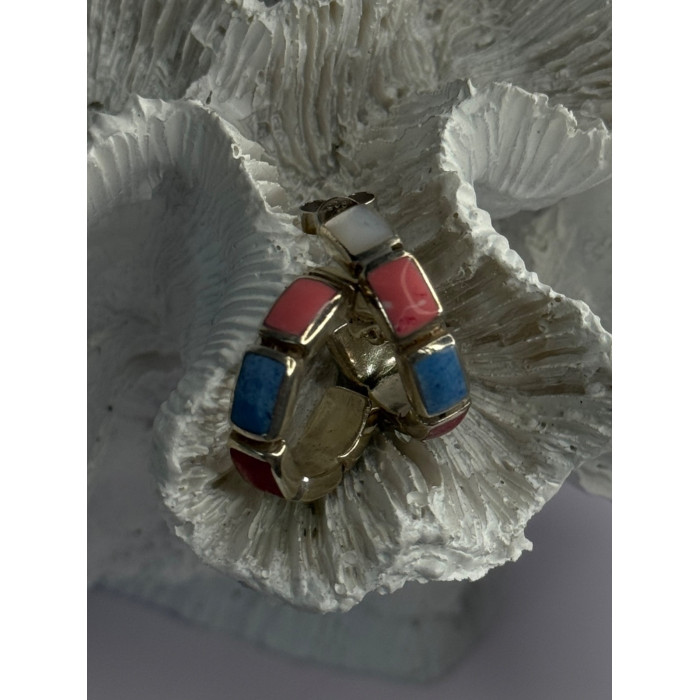 925 Sterling Silver Multi Color Gemstones Earrings Length 0.80 Inch