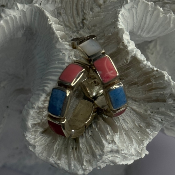 925 Sterling Silver Multi Color Gemstones Earrings Length 0.80 Inch