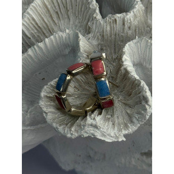 925 Sterling Silver Multi Color Gemstones Earrings Length 0.80 Inch