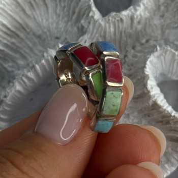 925 Sterling Silver Multi Color Gemstones Earrings Length 0.80 Inch
