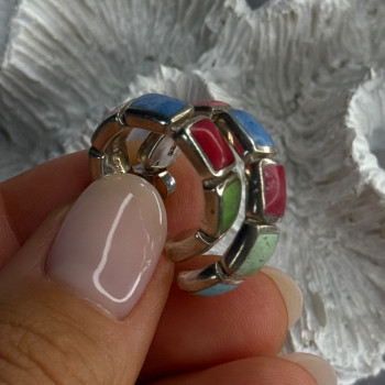 925 Sterling Silver Multi Color Gemstones Earrings Length 0.80 Inch