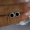 Elegant 925 Sterling Silver Onyx & CZ Stud Earrings Length 0.40 Inch