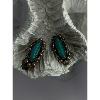 Vintage 925 Sterling Silver Turquoise Clip-On Earrings Length 0.60 Inch