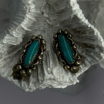 Vintage 925 Sterling Silver Turquoise Clip-On Earrings Length 0.60 Inch