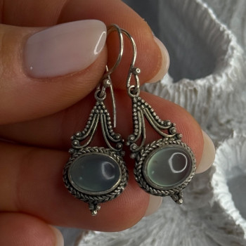 Vintage 925 Sterling Silver Jade Earrings Length 1.40 Inch