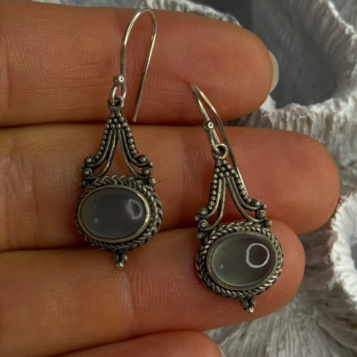Vintage 925 Sterling Silver Jade Earrings Length 1.40 Inch