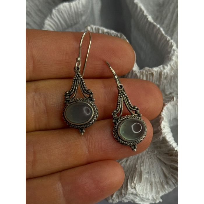 Vintage 925 Sterling Silver Jade Earrings Length 1.40 Inch