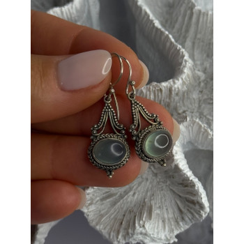 Vintage 925 Sterling Silver Jade Earrings Length 1.40 Inch