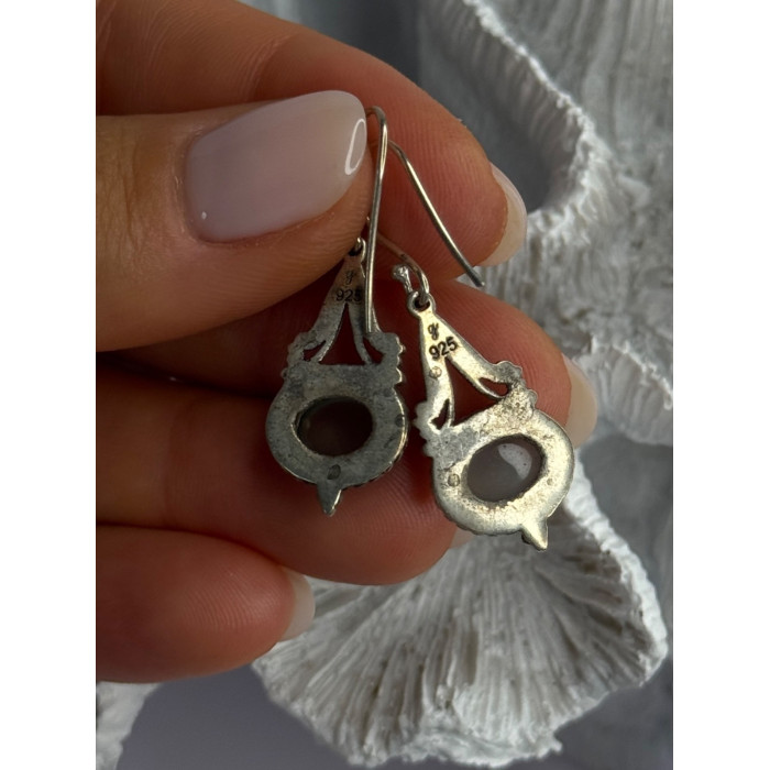 Vintage 925 Sterling Silver Jade Earrings Length 1.40 Inch