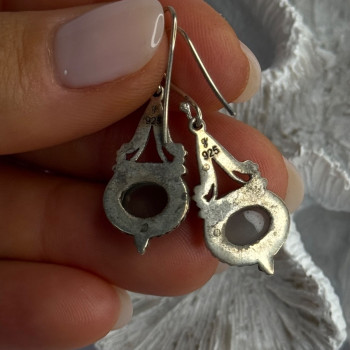 Vintage 925 Sterling Silver Jade Earrings Length 1.40 Inch