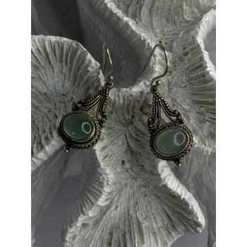 Vintage 925 Sterling Silver Jade Earrings Length 1.40 Inch