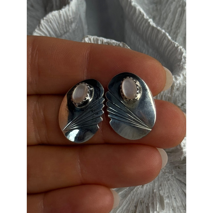 Vintage 925 Sterling Silver Pink Abalone Earrings Length 0.80 Inch