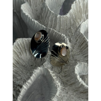 Vintage 925 Sterling Silver Pink Abalone Earrings Length 0.80 Inch