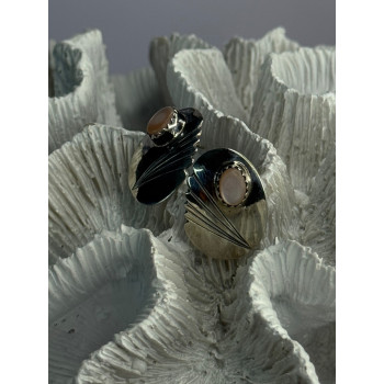 Vintage 925 Sterling Silver Pink Abalone Earrings Length 0.80 Inch