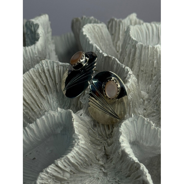 Vintage 925 Sterling Silver Pink Abalone Earrings Length 0.80 Inch