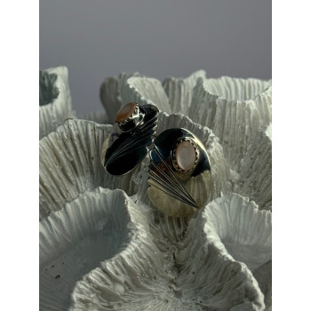 Vintage 925 Sterling Silver Pink Abalone Earrings Length 0.80 Inch