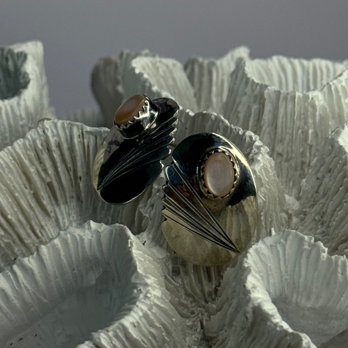Vintage 925 Sterling Silver Pink Abalone Earrings Length 0.80 Inch