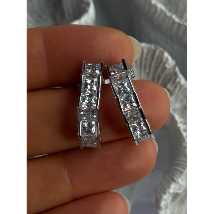 925 Sterling Silver Earrings Shiny CZ Length 0.90 Inch