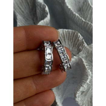 925 Sterling Silver Earrings Shiny CZ Length 0.90 Inch