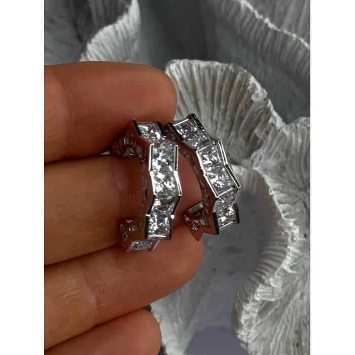 925 Sterling Silver Earrings Shiny CZ Length 0.90 Inch