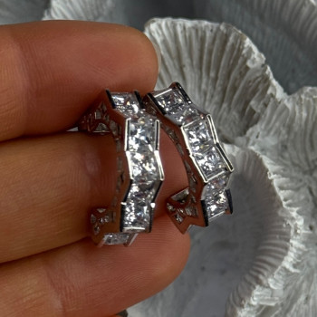 925 Sterling Silver Earrings Shiny CZ Length 0.90 Inch