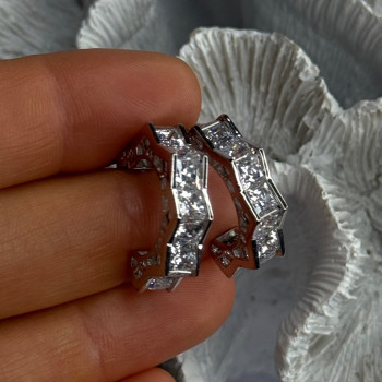 925 Sterling Silver Earrings Shiny CZ Length 0.90 Inch