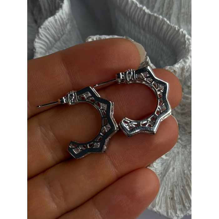 925 Sterling Silver Earrings Shiny CZ Length 0.90 Inch