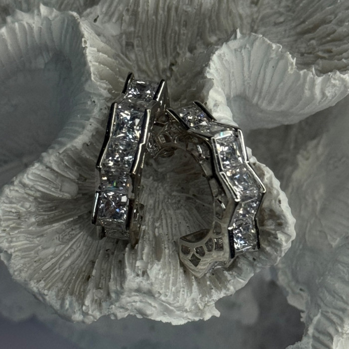 925 Sterling Silver Earrings Shiny CZ Length 0.90 Inch