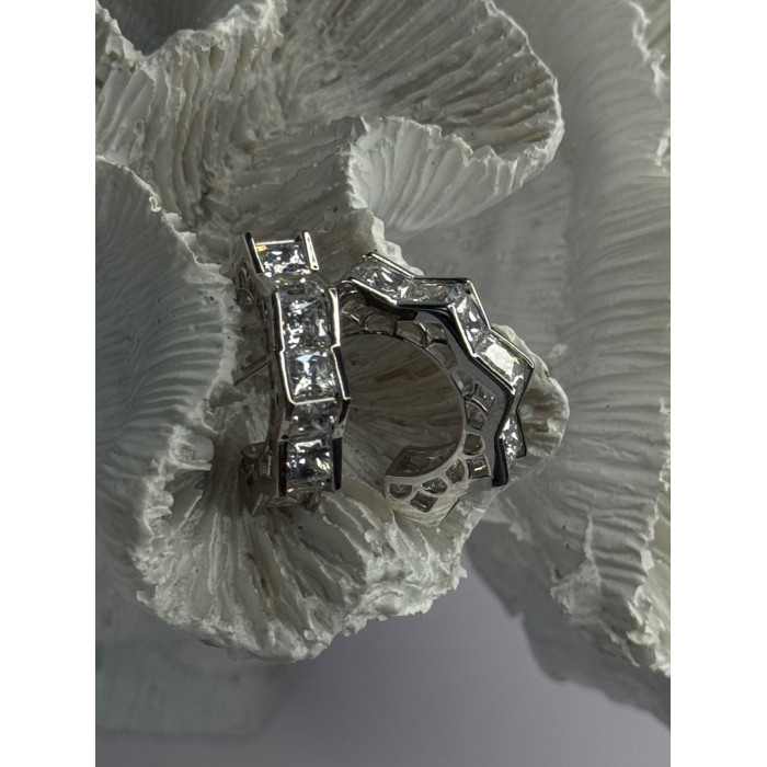 925 Sterling Silver Earrings Shiny CZ Length 0.90 Inch