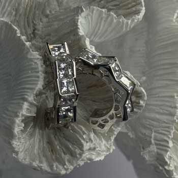 925 Sterling Silver Earrings Shiny CZ Length 0.90 Inch