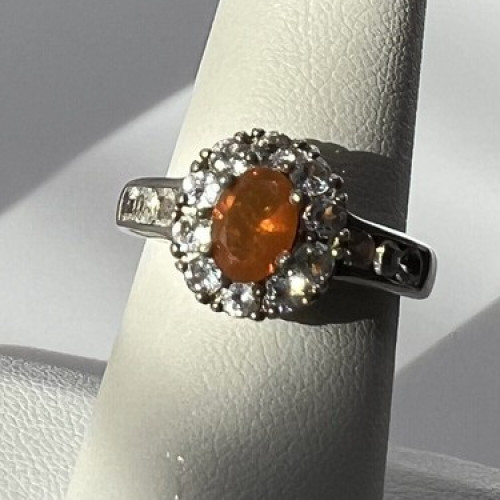 925 Sterling Silver Citrine & Goshenite Ring Size 6.5