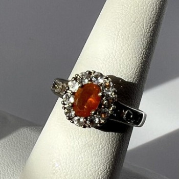 925 Sterling Silver Citrine & Goshenite Ring Size 6.5