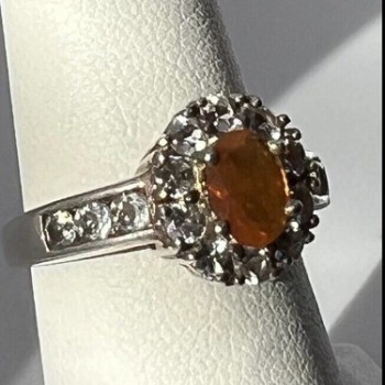 925 Sterling Silver Citrine & Goshenite Ring Size 6.5
