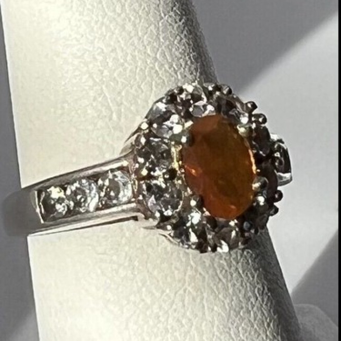 925 Sterling Silver Citrine & Goshenite Ring Size 6.5