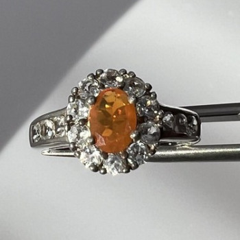 925 Sterling Silver Citrine & Goshenite Ring Size 6.5