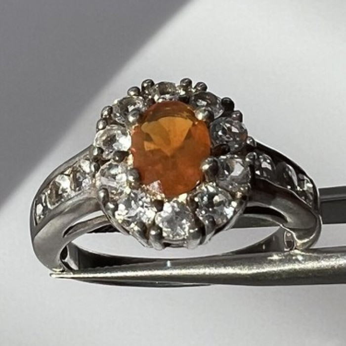 925 Sterling Silver Citrine & Goshenite Ring Size 6.5