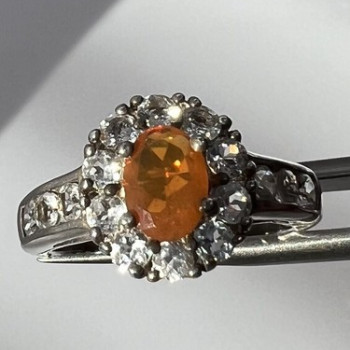 925 Sterling Silver Citrine & Goshenite Ring Size 6.5
