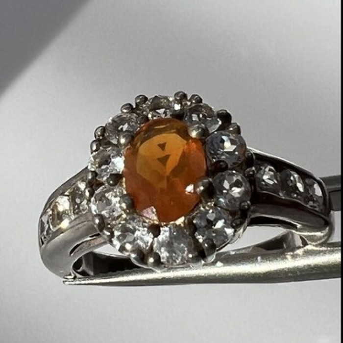 925 Sterling Silver Citrine & Goshenite Ring Size 6.5