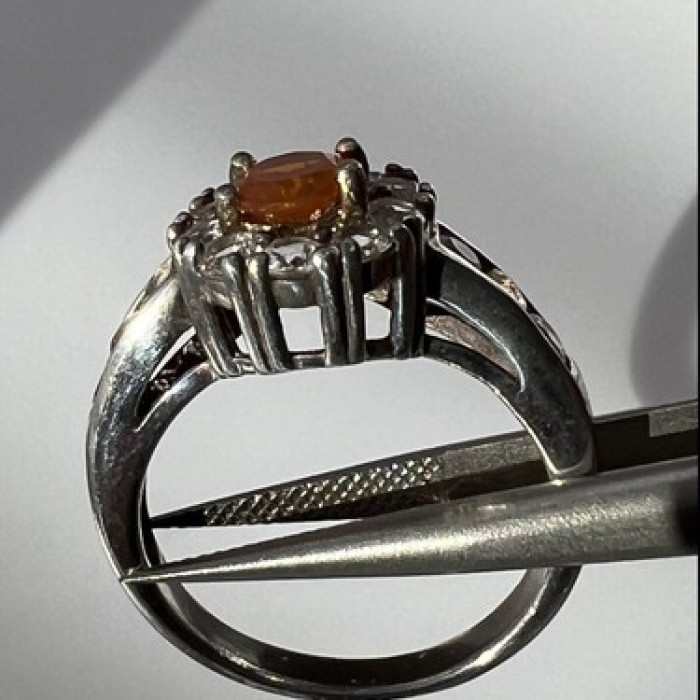 925 Sterling Silver Citrine & Goshenite Ring Size 6.5
