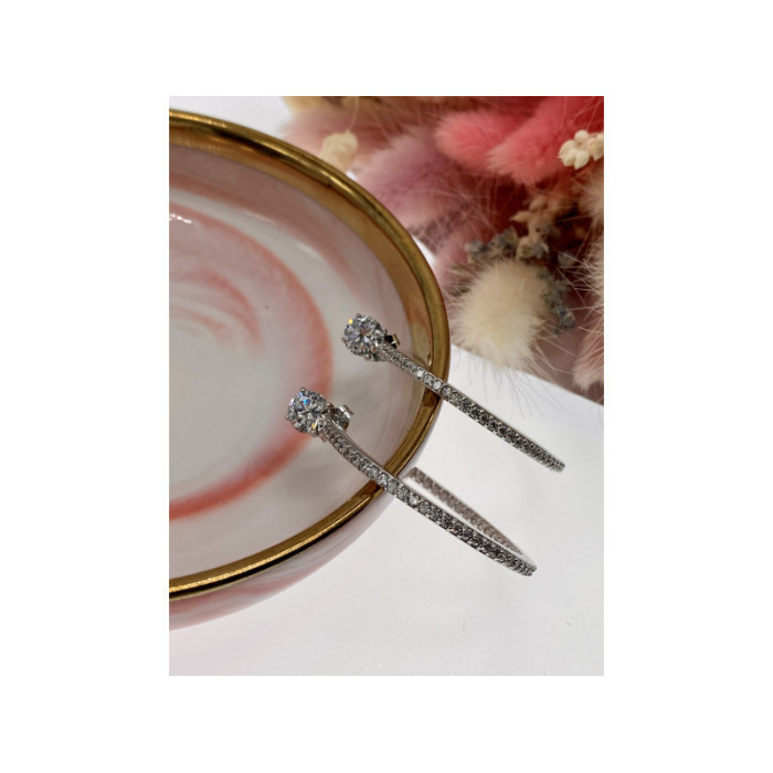 925 Sterling Silver CZ Hoop Earrings