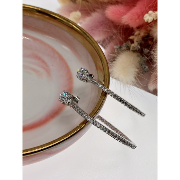 925 Sterling Silver CZ Hoop Earrings
