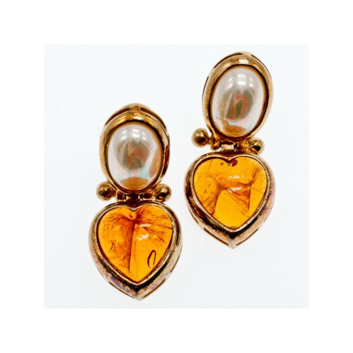 VINTAGE 800 SILVER GOLD PLATED AMBER & MOTHER OF PEARL 
