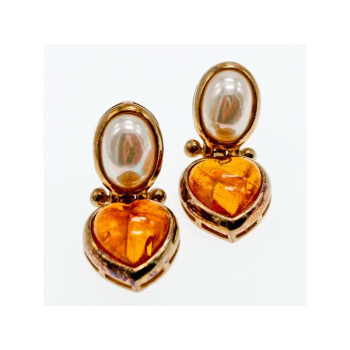 VINTAGE 800 SILVER GOLD PLATED AMBER & MOTHER OF PEARL 