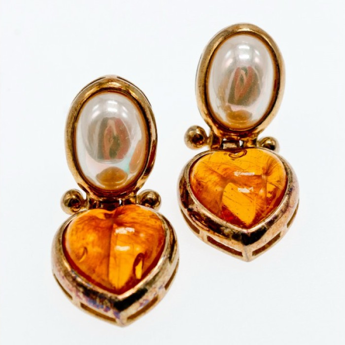 Vintage 800 Silver Gold Plated Amber & Mother OF Pearl 