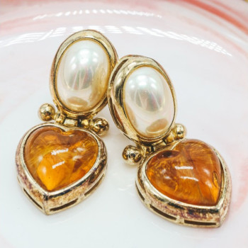 Vintage 800 Silver Gold Plated Amber & Mother OF Pearl 