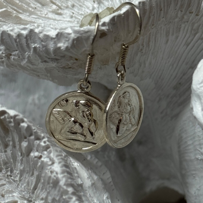 925 Sterling Silver Angels Earrings Length 1.3 Inch