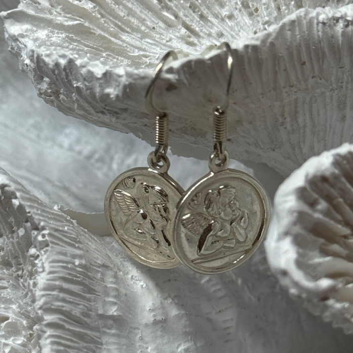 925 Sterling Silver Angels Earrings Length 1.3 Inch
